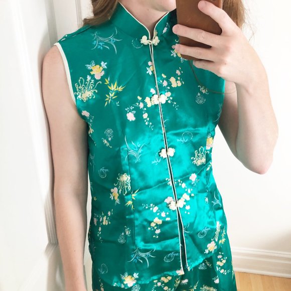 Stunning Vintage Silky Floral Matching Pants & Shirt Set Traditional Asia Inspo - Picture 3 of 7